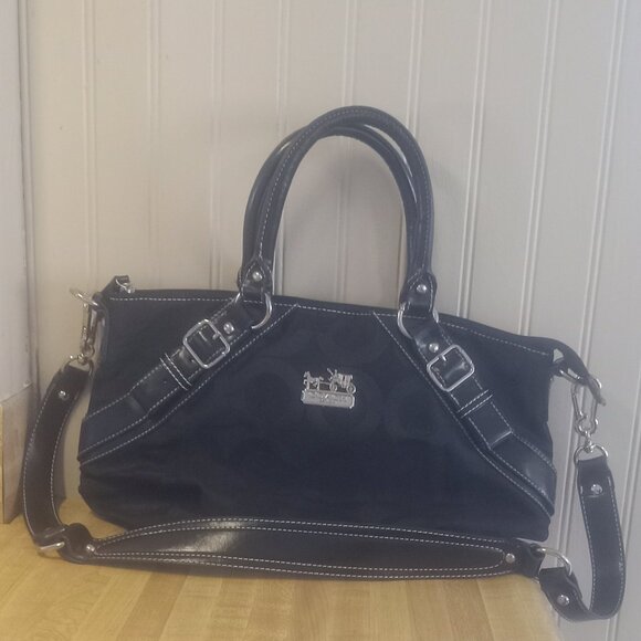 Coach Canvas Signature C Satchel Crossbody Shoulder Bag with Silver Accents - Picture 10 of 10